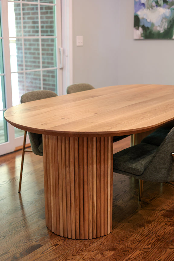 Custom made Harlow table built with whitewash stained white oak