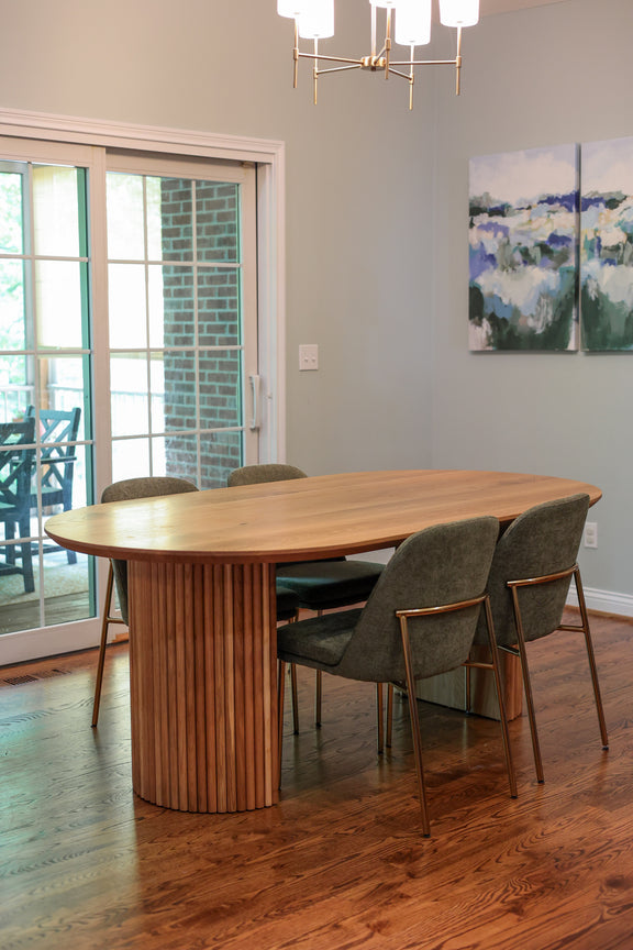 Custom made Harlow table built with whitewash stained white oak